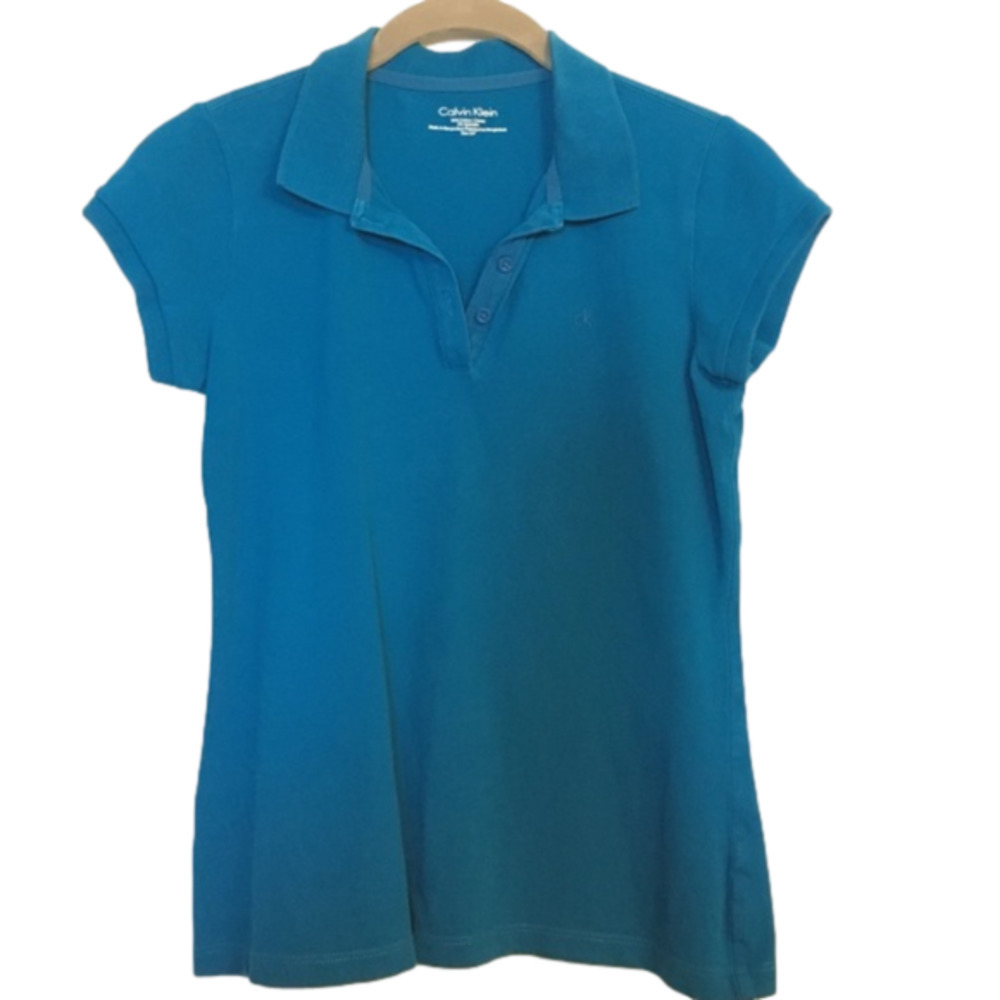 Deep aqua Calvin Klein women's fitted polo